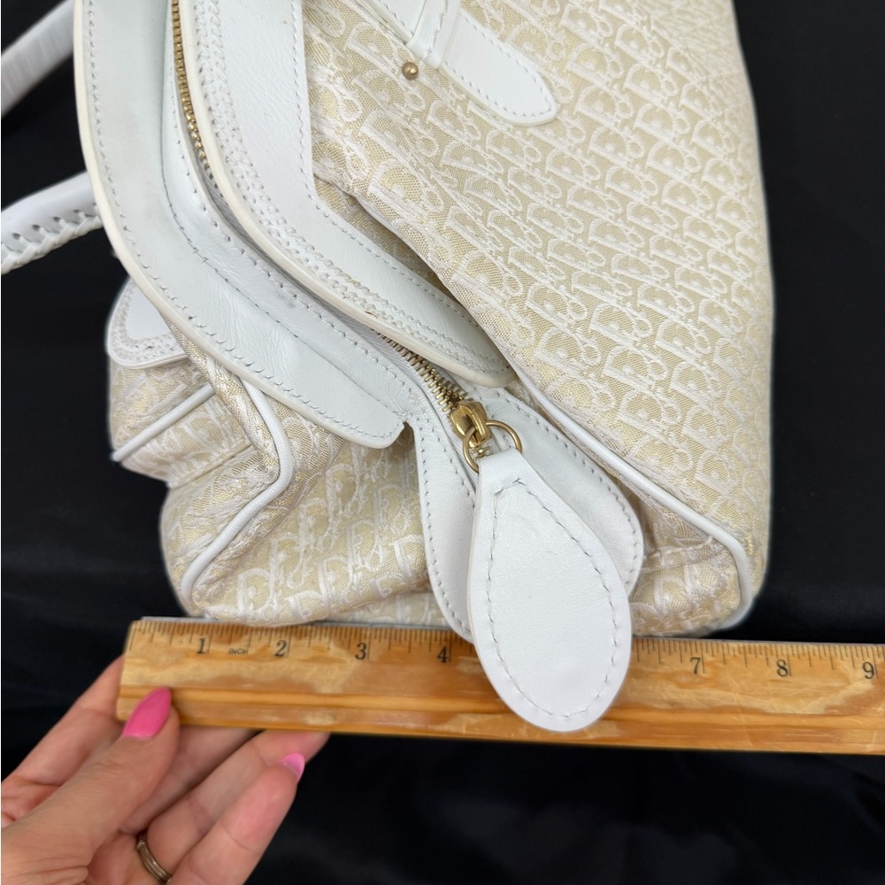 Dior White and Cream Canvas and leather Satchel Bag - Picture 9 of 13